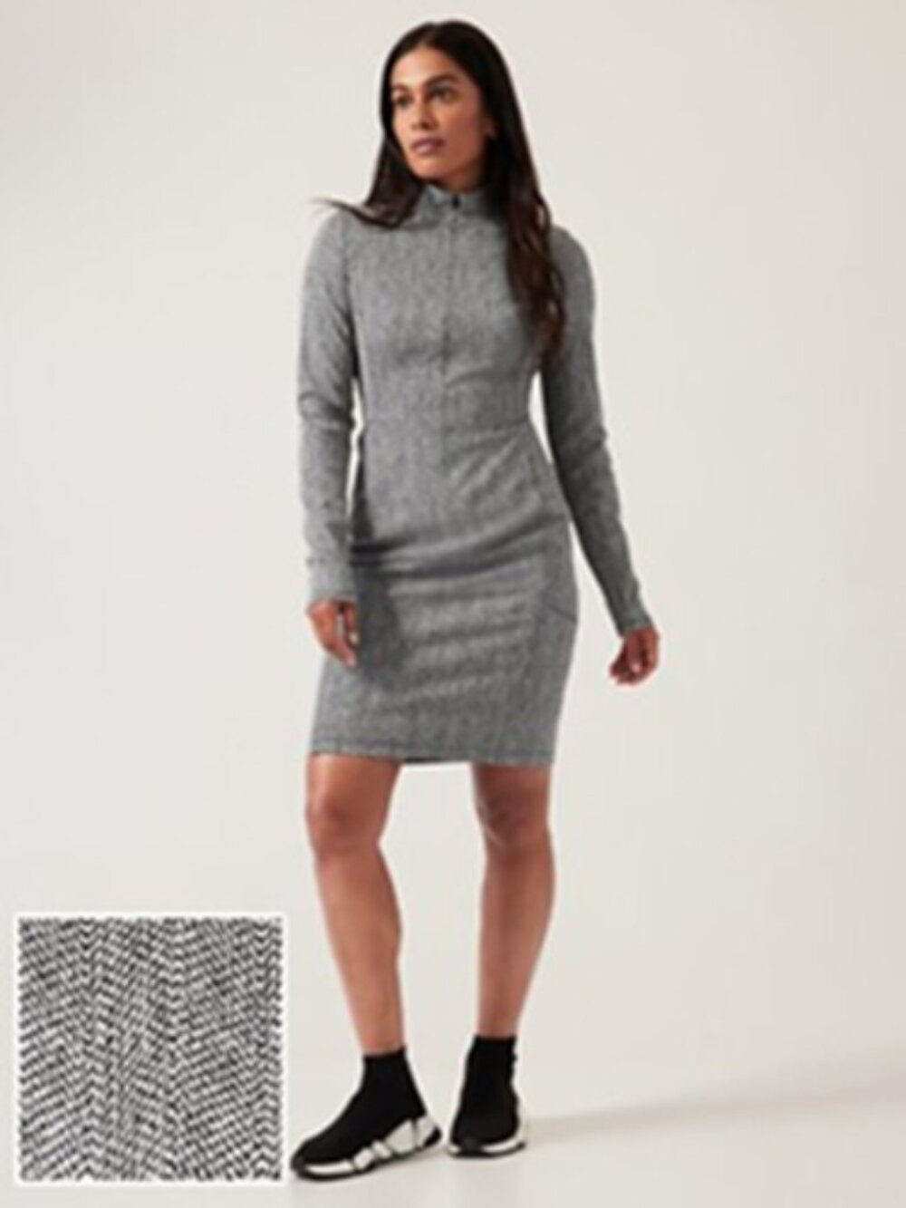 Athleta Size Medium Delancey Long Sleeve Dress Braiden Black White Stretchy